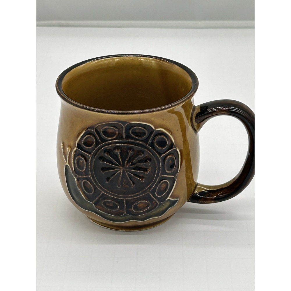 Espresso Coffee Mug Groovy Snail Art Pottery Glazed Earthtones MCM 70s chic